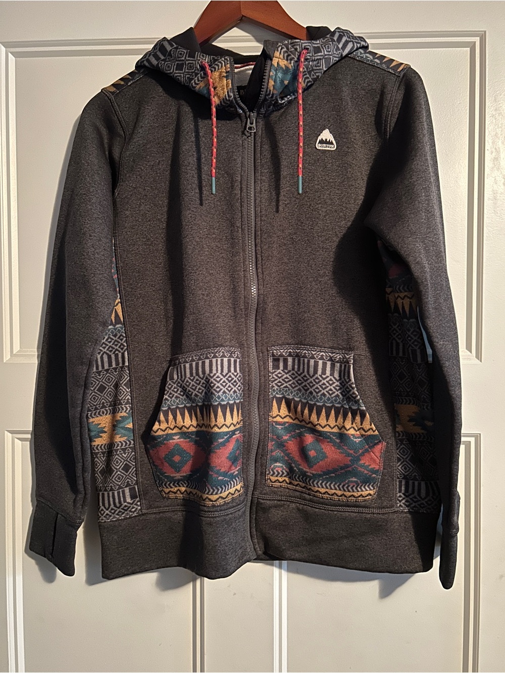 Men's Tribal Pattern Zip Hoodie Sweater - Charcoal